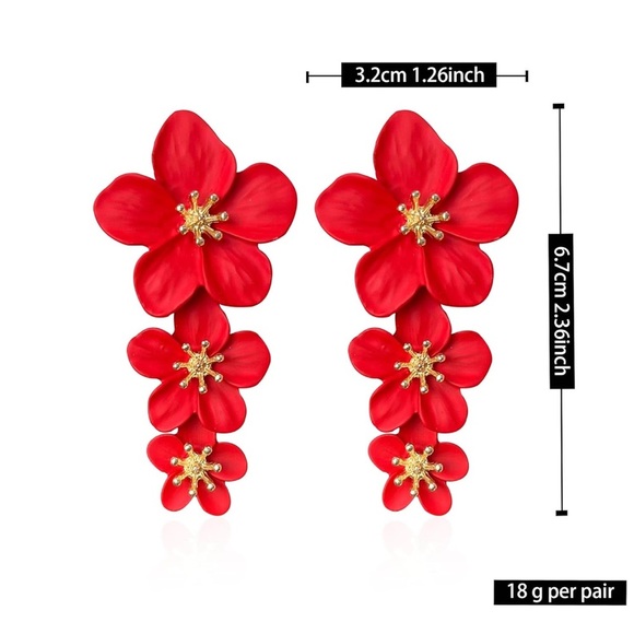 Floral Red Drop Earrings # 45 - Picture 4 of 7